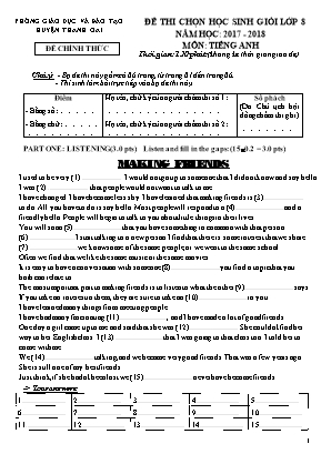 Đề thi chọn học sinh giỏi môn Tiếng Anh Lớp 8 - Năm học 2017-2018 - Phòng giáo dục và đào tạo huyện Thanh Oai